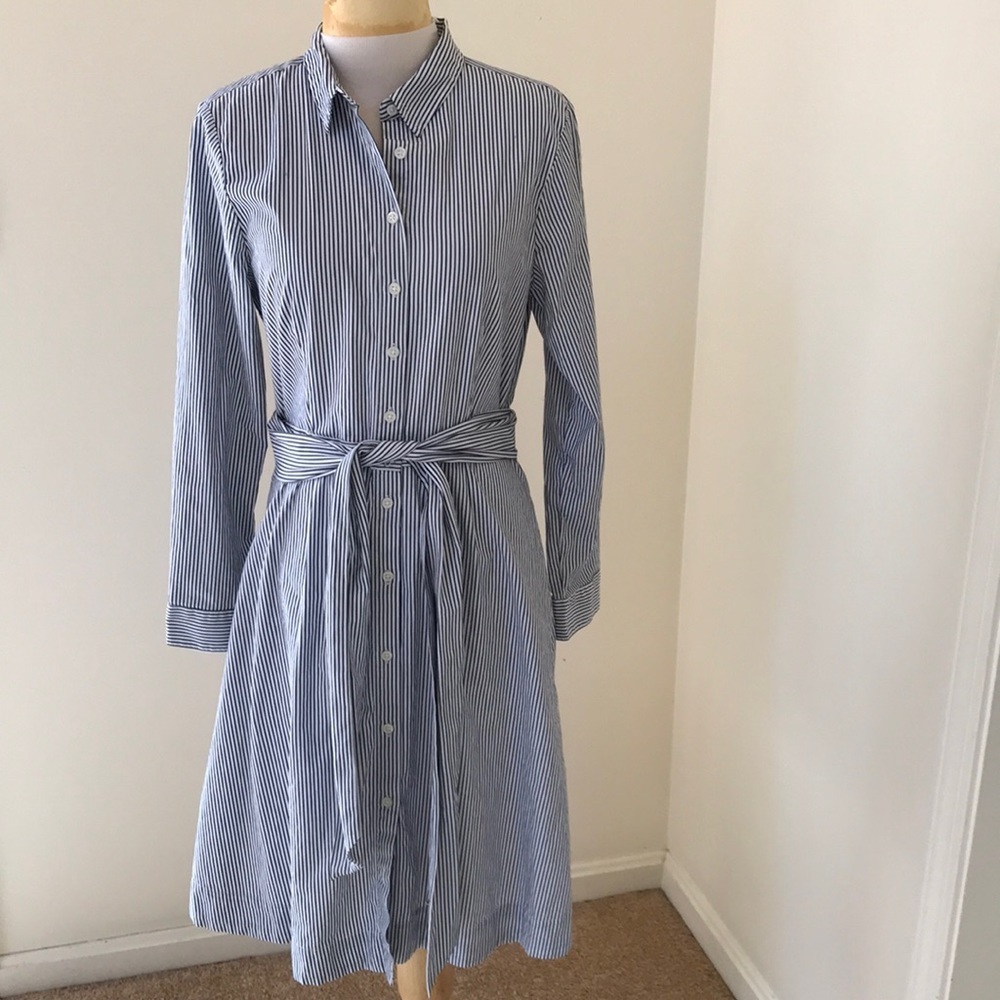 J.Crew Factory SZ 10,striped long sleeve front button tie waist dress.